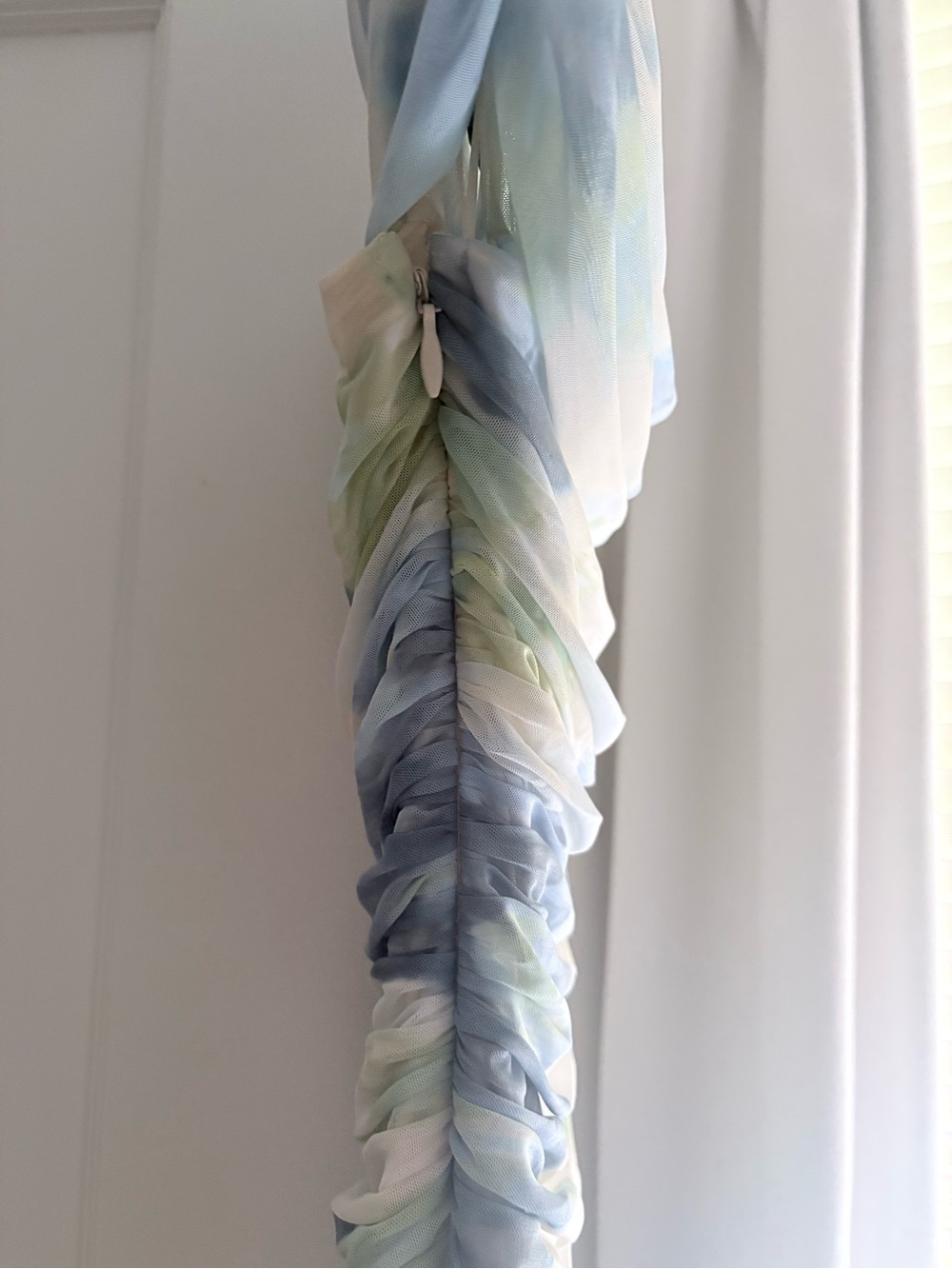 Abercrombie & Fitch Off-Shoulder Maxi Dress in Pastel Blue, Green, Cream - Picture 3 of 6